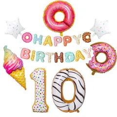 女の子 誕生日 バルーン 数字バルーン2個　付き　飾り付け 可愛い ドーナツ アイスクリーム ケーキ スイーツバルーン セットフィルムバルーン 5歳 3歳