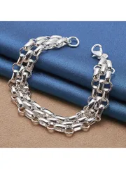 ジュエリー レディース ブレスレット チェーン 925スターリングシルバーメッキ 3連チェーンブレスレット、男女兼用、純銀色チェーンアクセサリー、多様な年齢層に適しています、ギフトにも最適、クリスマス、ハロウィン、