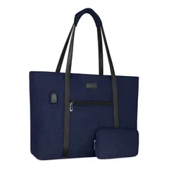 【新着商品】軽量 ノートパソコン、小さな財布付き 旅行 インチ 仕事 MacBook、17-17.3 手提げバッグ、対応機種 ビジネス ラップトップ ブリーフケース(ネイビー USBポート レディース ブルー) MOSISO