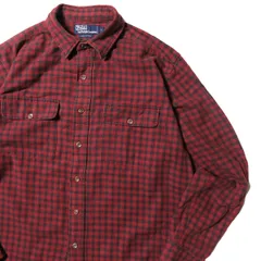 90’s ポロラルフローレン ギンガムチェック コットン ヘビーネルシャツ (L) 赤×黒 フランネルシャツ 刺繍無 90年代 旧タグ オールド POLO アメリカ古着 USED ビンテージ ヴィンテージ
