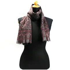 エトロ ウール・シルク 長方形 ストール ブラウン×グレー ペイズリー柄