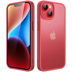JEDirect マットケース iPhone 14 6.1インチ用 耐衝撃性ミリタリーグレードの落下防止 つや消しの半透明の背面電話カバー 指紋防止 (レッド) 1