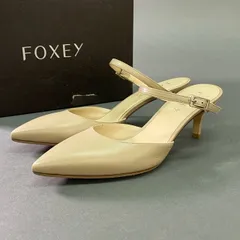 1a28 FOXEY フォクシー イタリア製 ミュール ヒールパンプス シューズ ストラップ 37 1/2 ベージュ レザー 本革のサムネイル