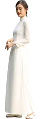ベトナム民族衣装 パンツ付き レディース 白いロング長袖アオザイドレス アオザイ [CBCPOWER]