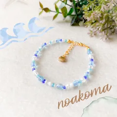 noakoma teens ＊ stone - Wave Splash ブレスレット ＊ スワロフスキー チェコ ガラス プレゼント 贈り物 海 ブルー 青 白 夏 旅行 イベント 爽やか 波 水