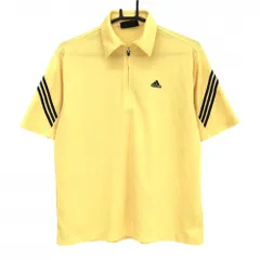 アディダス 半袖ポロシャツ イエロー 袖3ライン ハーフジップ  メンズ M/M ゴルフウェア adidas