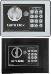 Beemyi 金庫 小型 家庭用 電子テンキー式 日本製 6L小型 safe 簡易 壁付け対応 ホテル金庫 防犯金庫 子供用・学生用 店舗用 緊急キー2本 日本語説明書付 アンカーボルトx2本 白1-黒1セット(White-Black,  6L)