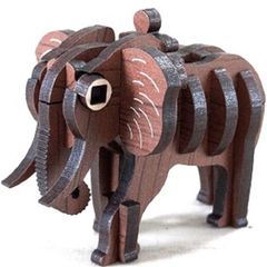 パズル造形　ミニチュア動物「ゾウ」　シート貼りＭＤＦオーク（茶）