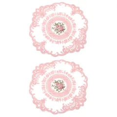 uxcell 2個セット レトロレースプレースパッド フレンチクロシェドイリーラウンド刺繍ホローカップ花瓶テーブルマ ット ダイニングテーブルキッチンパーティー用 28x28cm ライトピンク