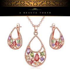 新品◆輝き保証 マルチ ドロップ ピアス ネックレス セット SONAダイヤモンド ゴールド◆ジュエリーポーチ 保証書