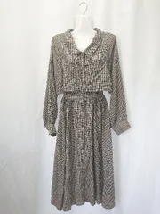 ◇ ◎ Θ FUN ファン ギンガムチェック柄 長袖 膝下丈 シャツ ワンピース サイズF ブラック系 マルチ レディース E  【1503040006050】