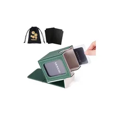 デッキケース トレカケース カードディスプレイウィンドウ 100枚 二重 三重スリーブ対応 縦入れ ダイスポーチ 仕切り2つとトップローダー１つ付き 革 (緑（内装ベージュ）) 0