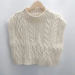 ◇ ⊇ LOWRYS FARM ハイネック ノースリーブ ベスト ニット セーター サイズ F アイボリー系 レディース E  【1502030048964】