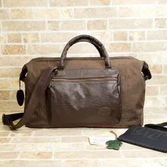 イビサ IBIZA ☆ レザーコンビ ナイロン 2WAY ボストンバッグ 日本製 旅行鞄 底鋲有 ショルダーバッグ ブラウン系 レザーチャーム付 イビザ