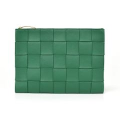 BOTTEGA VENETA（ボッテガ・ヴェネタ） マキシイントレチャート クラッチバッグ グリーン レザー セカンドバッグ 【中古】【程度ABランク】9623k180091