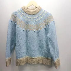 ◇ ⊇ MOUSSY ノルディック柄 ポンポン装飾 長袖 ニット セーター サイズF ライトブルー ブラウン系 レディース E  【1503050037167】