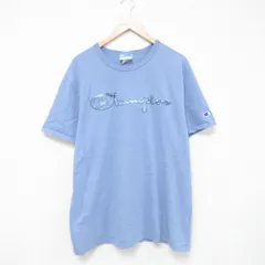 XL/古着 チャンピオン champion 半袖 ブランド Tシャツ メンズ ビッグロゴ コットン クルーネック 薄紺 ネイビー 25jun16 中古