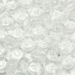 アルファベットビーズ レタービーズ クリアー 白文字 ７ｍｍ 丸くて平たいディスク型 プラビーズ 20グラム入り ミックスパック MIX C8