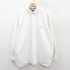 XL/古着 ラルフローレン 長袖 ブランド シャツ メンズ 90s ワンポイントロゴ 大きいサイズ ロング丈 コットン ボタンダウン 白 ホワイト 25