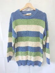 ◇ ⊇ NOWLE ノウル ボーダー 長袖 ニット セーター サイズXL ブルー系 マルチ レディース メンズ E  【1507100014535】