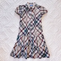 BURBERRY BLUE LAVEL チェック柄 ティアードシャツワンピース パススリーブ フレア プリーツ  38 ベージュ系