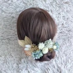 ヘッドドレス 髪飾り＊結婚式 成人式 卒業式 和装 打掛 振袖 袴~シルバーデージー リーフ~ブルー 青 水色 グレー 灰色 16本