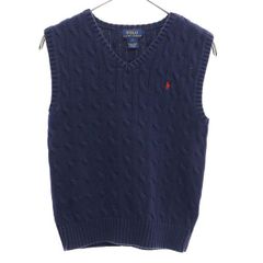ポロラルフローレン ケーブル編 コットンニットベスト 7 ネイビー POLO RALPH LAUREN Vネック キッズ 【中古】  【221025】