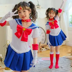 コスプレ衣装 ハロウィン 美少女戦士セーラームーン風 子供 女の子 月野 うさぎ風 セーラー 水兵 仮装 可愛い 魔女 ワンピース コスチュームドレス キッズ半袖 クリスマス パーティ 舞台 レッド 110 120 130 140 150大人