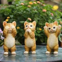 ガーデンオーナメント 3個セット 猫ちゃん 置物 ガーデンオブジェ 庭 オーナメント 屋外 玄関 階段 出窓 プレゼント