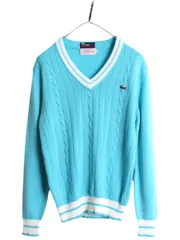 【お得なクーポン配布中!】 70s ラコステ Vネック アクリル チルデン ニット セーター レディース M 古着 ヴィンテージ IZOD LACOSTE 糸巻タグ ワンポイント ツートン
