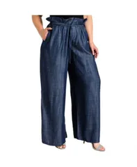 【送料無料】 スタンダーズ アンド プラクティス レディース カジュアルパンツ ボトムス Women's Plus Size Tencel Denim Wide Leg Palazzo Pants Dark blue