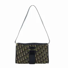 クリスチャンディオール Christian Dior ヴィンテージ ワンショルダー バッグ トロッター 総柄 CD ロゴ ゴールド金具 ジャガード キャンバス レザー 紺 ネイビー ■GY18 /MQ
