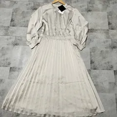 【未使用品】OPAQUE CLIP NAVY　セレモニー サテンプリーツワンピース　web限定サイズ LL/42　プリーツ切替　ウォッシャブル　光沢感