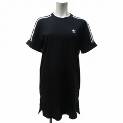 アディダスオリジナルス adidas originals タグ付き TEE DRESS Tシャツワンピース ミニ丈 半袖 ロゴ刺繡 黒 ブラック M