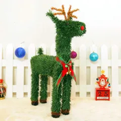 【数量限定】オーナメント 飾り オブジェ となかい プレゼント Christmas 置物 飾り付け ママとベビー 花 リボン 35cm 可愛い 45cm デコレーション ディズプレイ トナカイの置物 (35cm) クリスマスのサムネイル