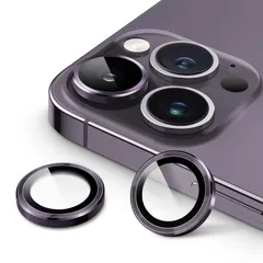 【特価商品】JEDirect カメラレンズフィルム iPhone 14 Pro 6.1インチ/iPhone 14 Pro Max 6.7インチ用 9H強化ガラス 個別の金属リングカバー HDクリア 1セット (ディープパープル)