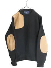 【お得なクーポン配布中!】 90s ポロ ラルフローレン ウール ニット セーター メンズ M オールド 本革 レザー ショルダー エルボーパッチ シューティング ハンティング