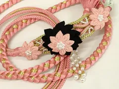 平和屋着物●和装小物　振袖用帯締め　装飾　つまみ細工　パール　金糸　撚り房　逸品　未使用　AAAY6082ay