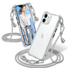 XIOYATY iPhone 12 mini ケース クリア ショルダー 耐衝撃 iPhone12mini スマホケース 透明 織りストラップ付き 肩がけ 首掛け 紐付き アイフォン12mini カバー 縄掛け シングルショルダーロープ 斜めがけ