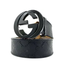 GUCCi グッチ　ベルト　ウエスト　GGキャンバス　インターロッキング　PVC ブラック　レザー