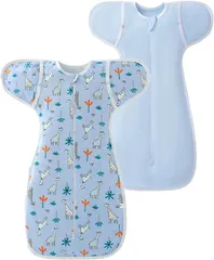 ｍiaotti ミャオッティ スワドル おくるみ スリーパー 2枚セット 通年 手が出せる 新生児 ベビー 赤ちゃん コットン( ブルー)