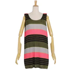 美品 プリーツプリーズ イッセイミヤケ PLEATS PLEASE ワンピース チュニック ノースリーブ 総柄 プリーツ トップス レディース 3(L相当) マルチカラーのサムネイル