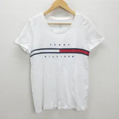 G■トミーヒルフィガー/TOMMYHILFIGER ロゴ刺繍Tシャツ/コットン【M】白/men's/184【中古】■