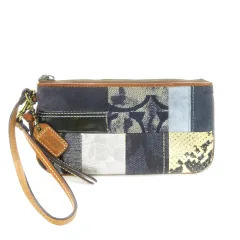 コーチ COACH ポーチ ミニ パッチワーク レザー キャンバス スエード エナメル パイソン シグネチャー ストラップ付き 青 ブルー /AH4