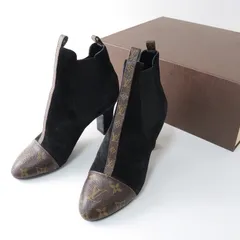 【値下げ】ルイヴィトン LOUIS VUITTON スウェードレザー モノグラム切替 サイドゴア ショートブーツ 37(23.5cm)ブラック//ブーティ【2400014352337】