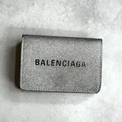 美品 BALENCIAGA 三つ折財布 エブリデイ グリッター シルバー ラメ バレンシアガラメグリッター三つ折り財布