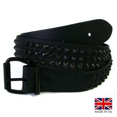 イギリス製　3-Row Conical Stud Belt 3連 コニカル スタッズ 鋲 ベルト (BK/BK) Made in UK コーンスタッズベルト