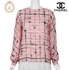 【返品可】CHANEL シャネル ココボタン ココマーク ブラウス 34 ピンク×黒 トップス 長袖 カットソー シャツ ブランド アパレル