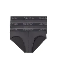 Calvin Klein Men 3 Pack Micro Stretch Wicking Hip Brief NB2568 [ブラック、本物のグレーのロゴとストライプ。] [M]