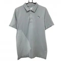 ★値下げ★【超美品】プーマ 半袖ポロシャツ グレー×白 身頃一部ストライプ  メンズ US-M ゴルフウェア PUMA